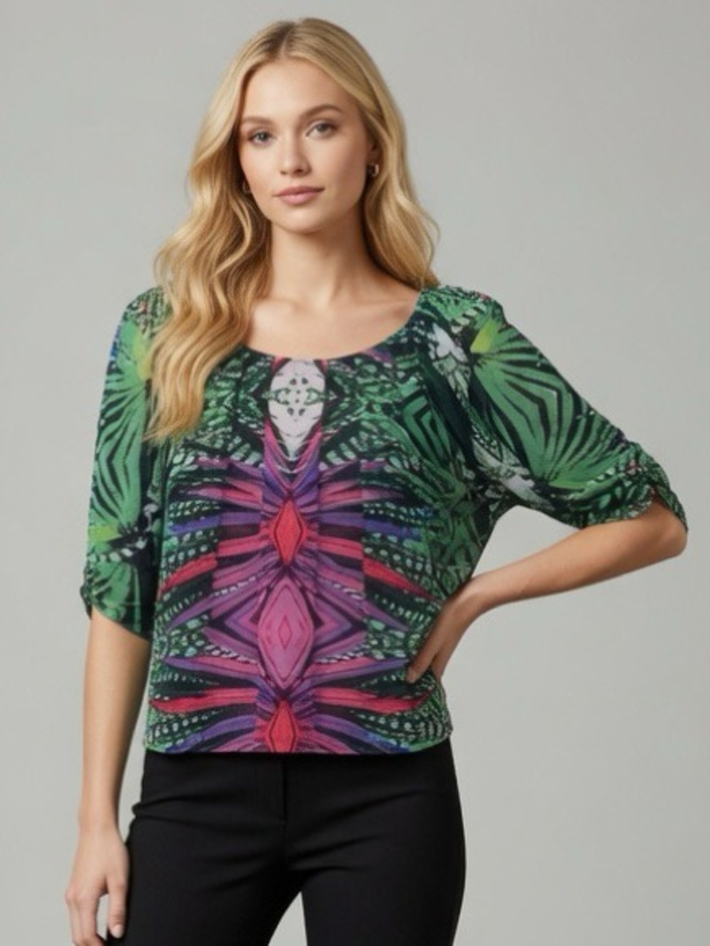 Bebe Tropical Palm Print Blouse